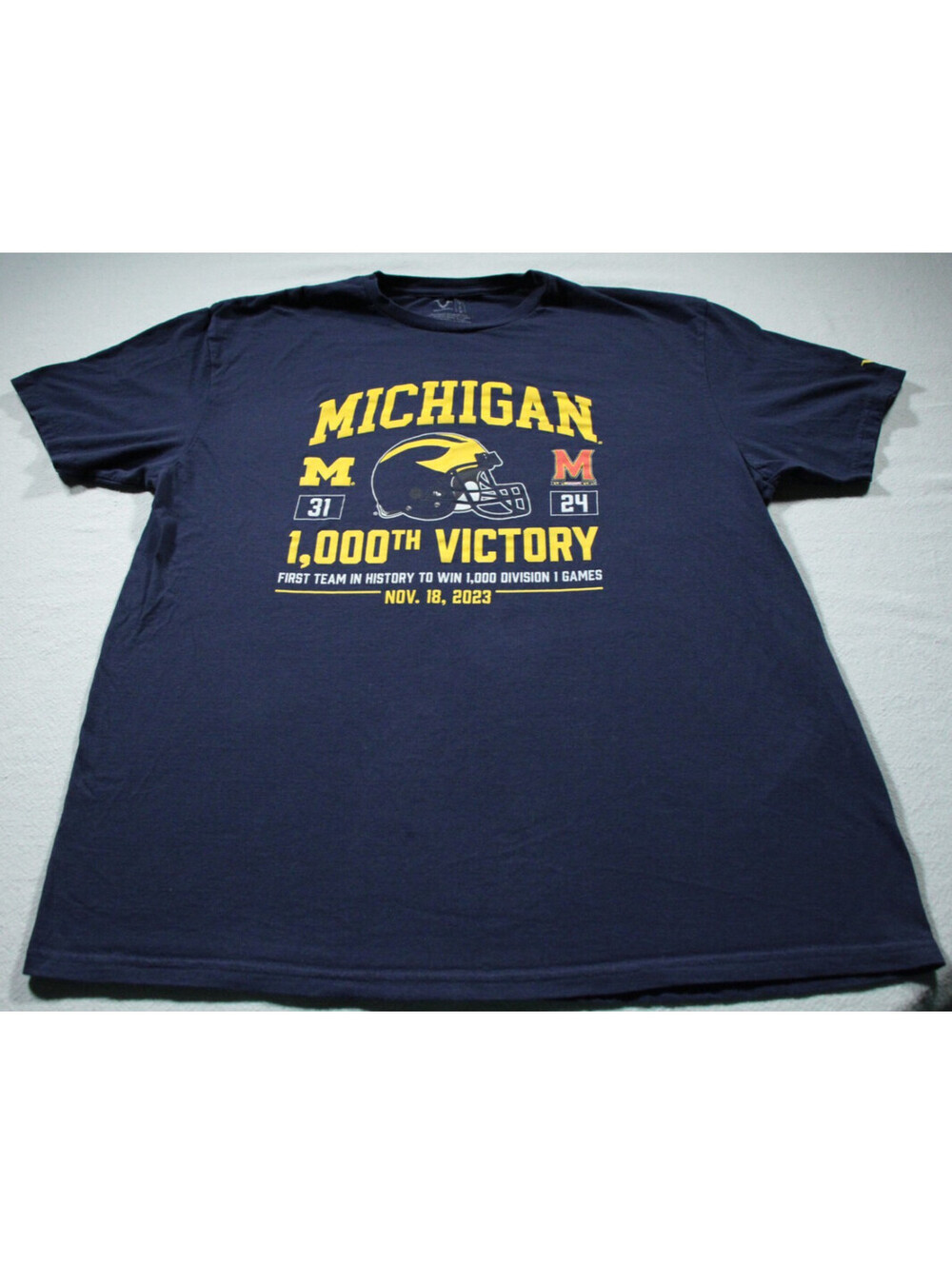 University of Michigan Wolverines Football 1000th Win T-Shirt XL Blue Shirt